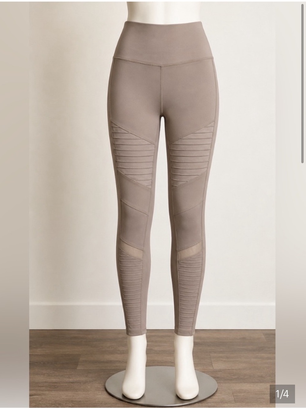 Alo Yoga Taupe Moto-Panel High Rise Ribbed Athletic Leggings Size S - Picture 2 of 5